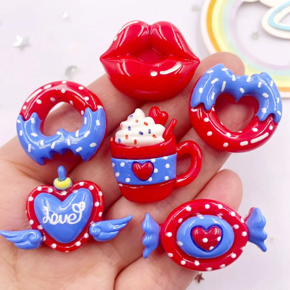 10PCS Resin Flatback Candy Heart Donut Figurines | DIY Crafts