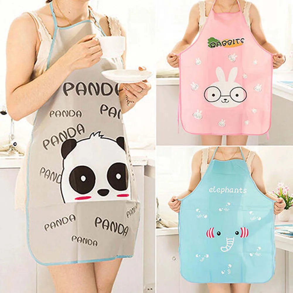 Women's Cute Cartoon Waterproof Kitchen Apron – PVC Bib