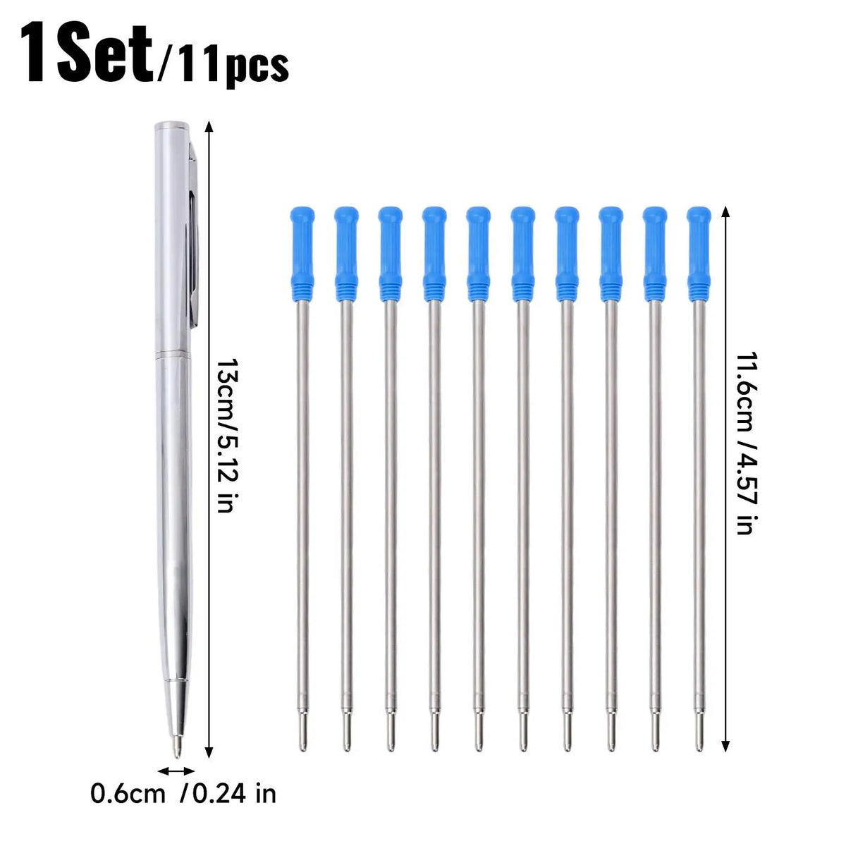 Metal Ballpoint Pen + 10 Refills | 1mm Smooth Writing Set