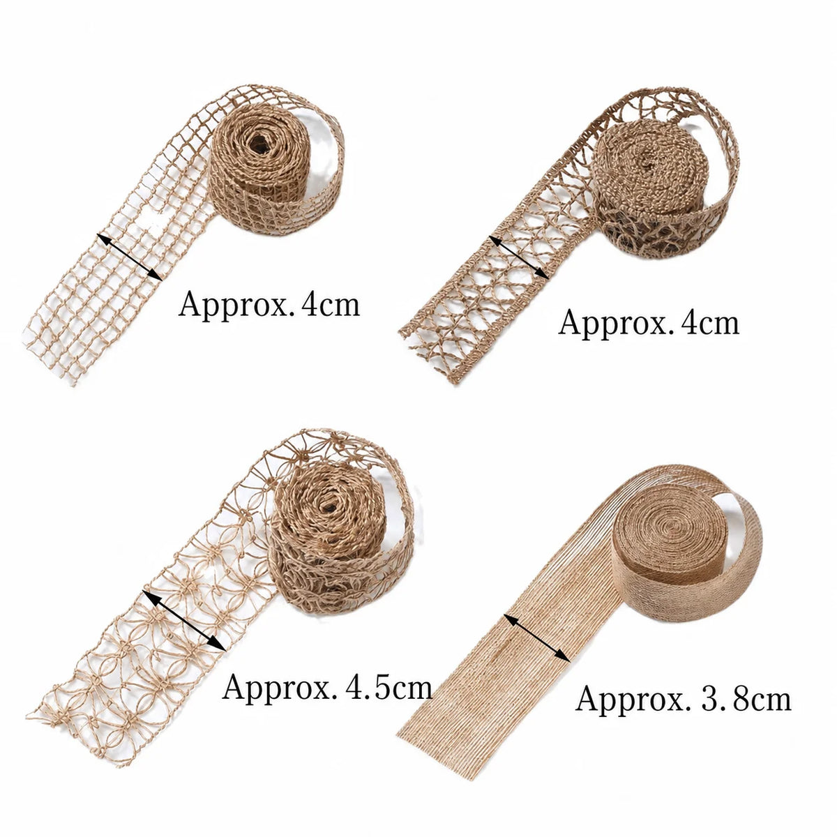 Woven Jute Trimming Ribbon Set – 4 Rustic Styles, 2m Each