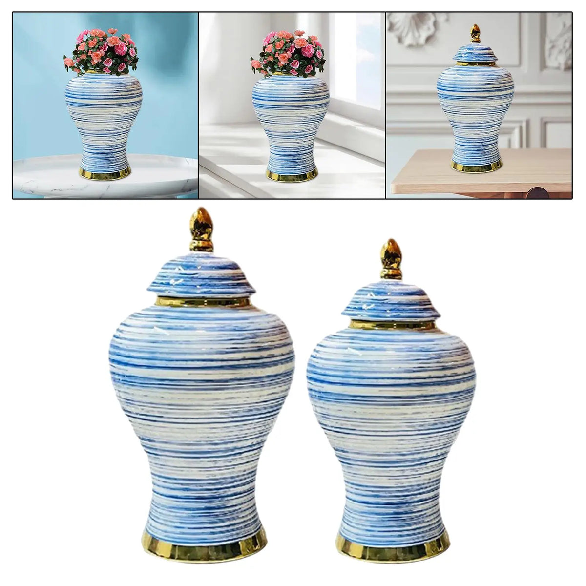 Porcelain Ginger Jar Ceramic Vase & Storage Jar with Lid
