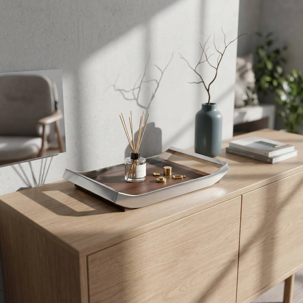 Decorative Wood & Metal Tray with Handles | Vanity Organizer