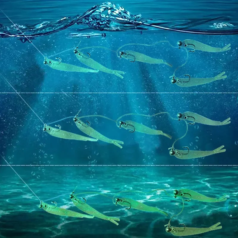 5-Pack Soft Cluster Fishing Lure – 3D Eyes Wobbler Bait Set