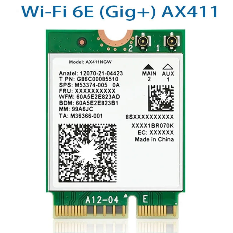 Wi-Fi 6E AX411 M.2 Tri-Band Card 2.4Gbps + Bluetooth 5.3