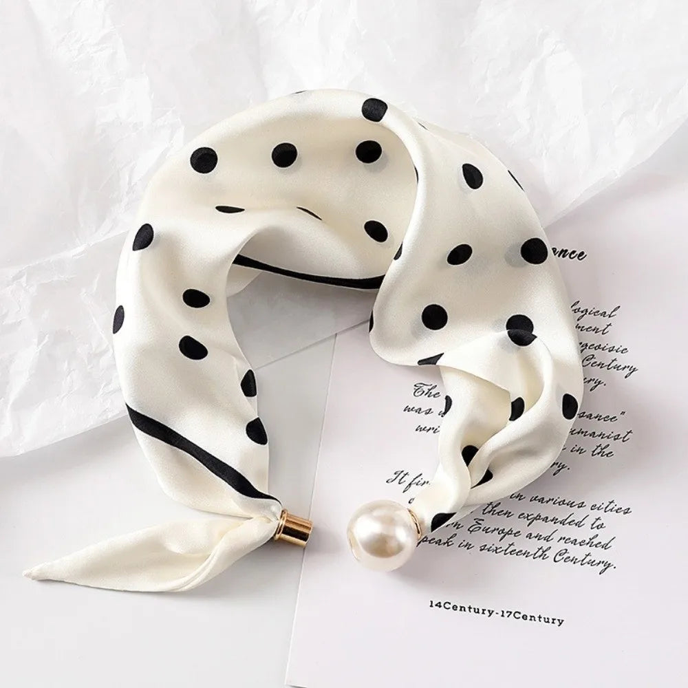 Pearl Buckle Printed Neck Scarf – Lightweight Women's Neckerchief