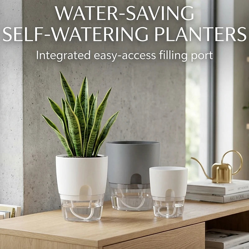 Self-Watering Plant Pot with Drainage – Double-Layer Wicking