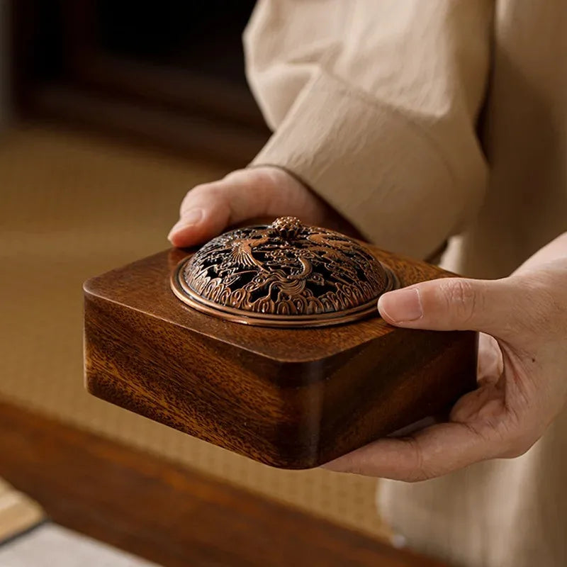 Walnut Wood Incense Burner & Storage Box – Zen Home Décor