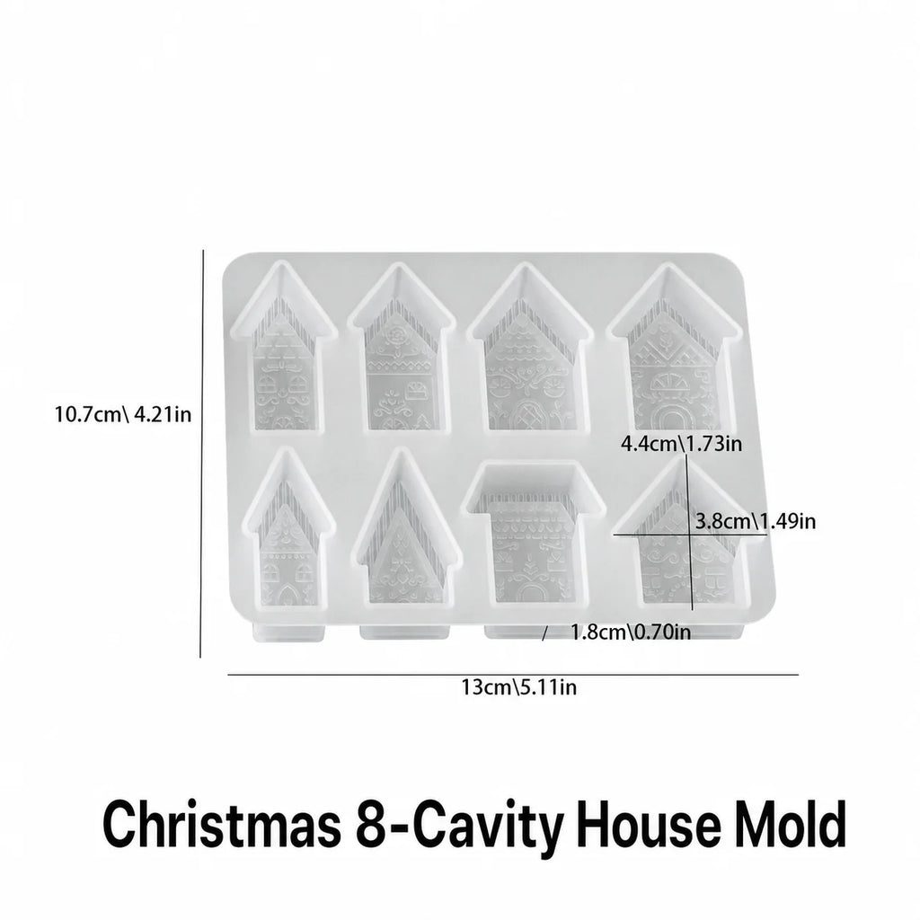 8-Cavity Christmas House Silicone Mold – Candles, Resin & Crafts