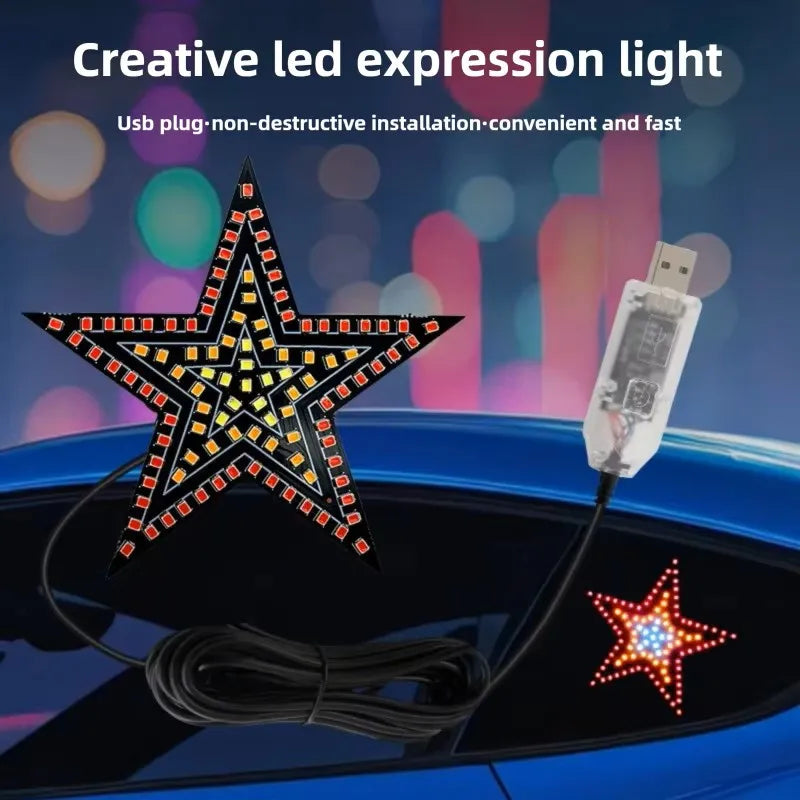 Car LED Pentagram Neon Ambient Light – 5V USB Interior Glow