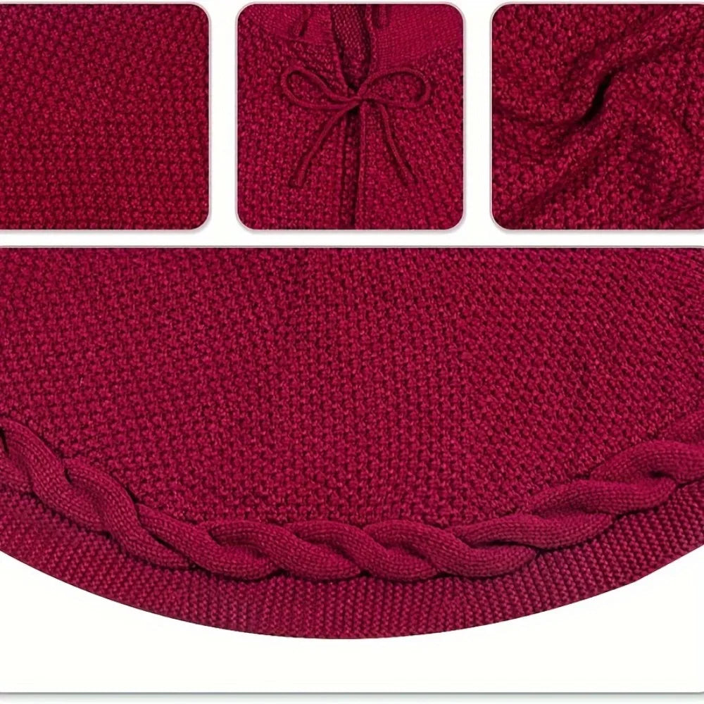 Vintage Red & White Christmas Tree Skirt | Thick Polyester