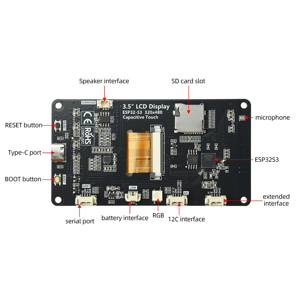ESP32-S3 3.5" WiFi Bluetooth Touchscreen Dev Board