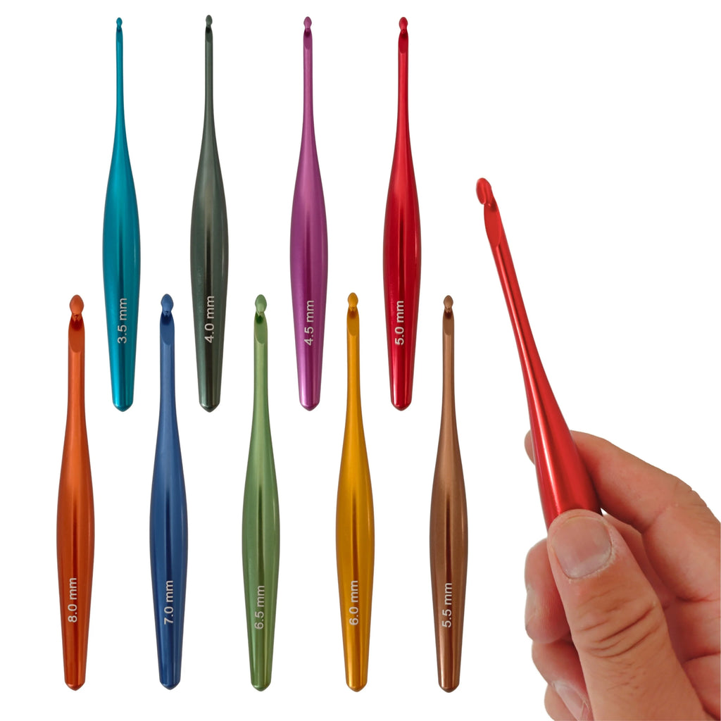 9-Piece Aluminum Crochet Hook Set with Ergonomic Handles & Case