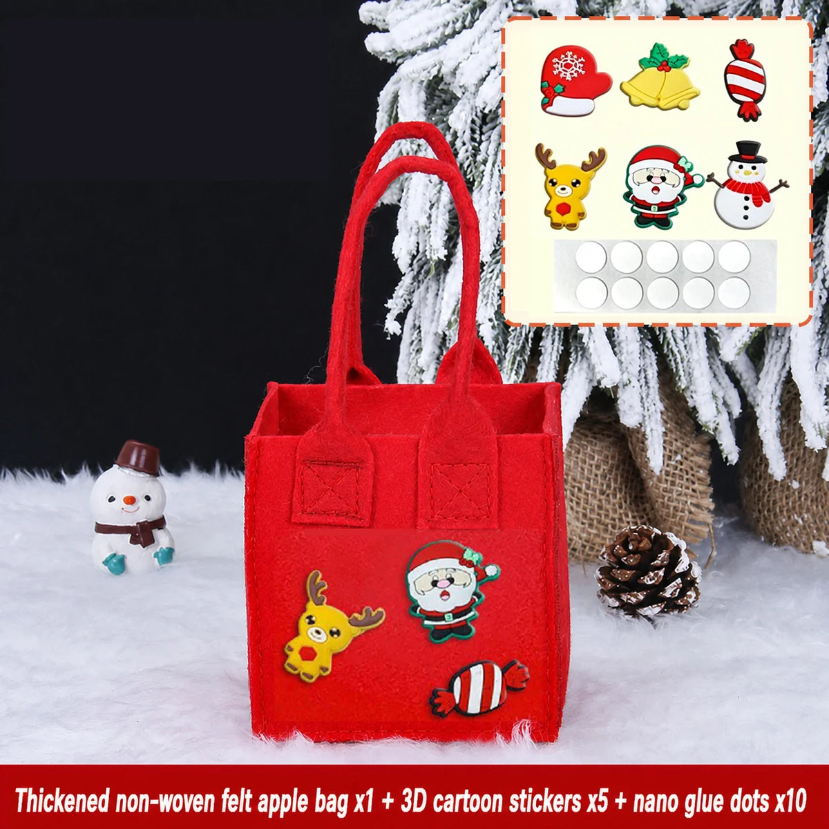 Christmas Non-Woven Felt Gift Bag with Cartoon Stickers