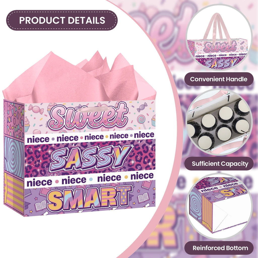 Niece Birthday Gift Bag Set with Greeting Card & Tissue