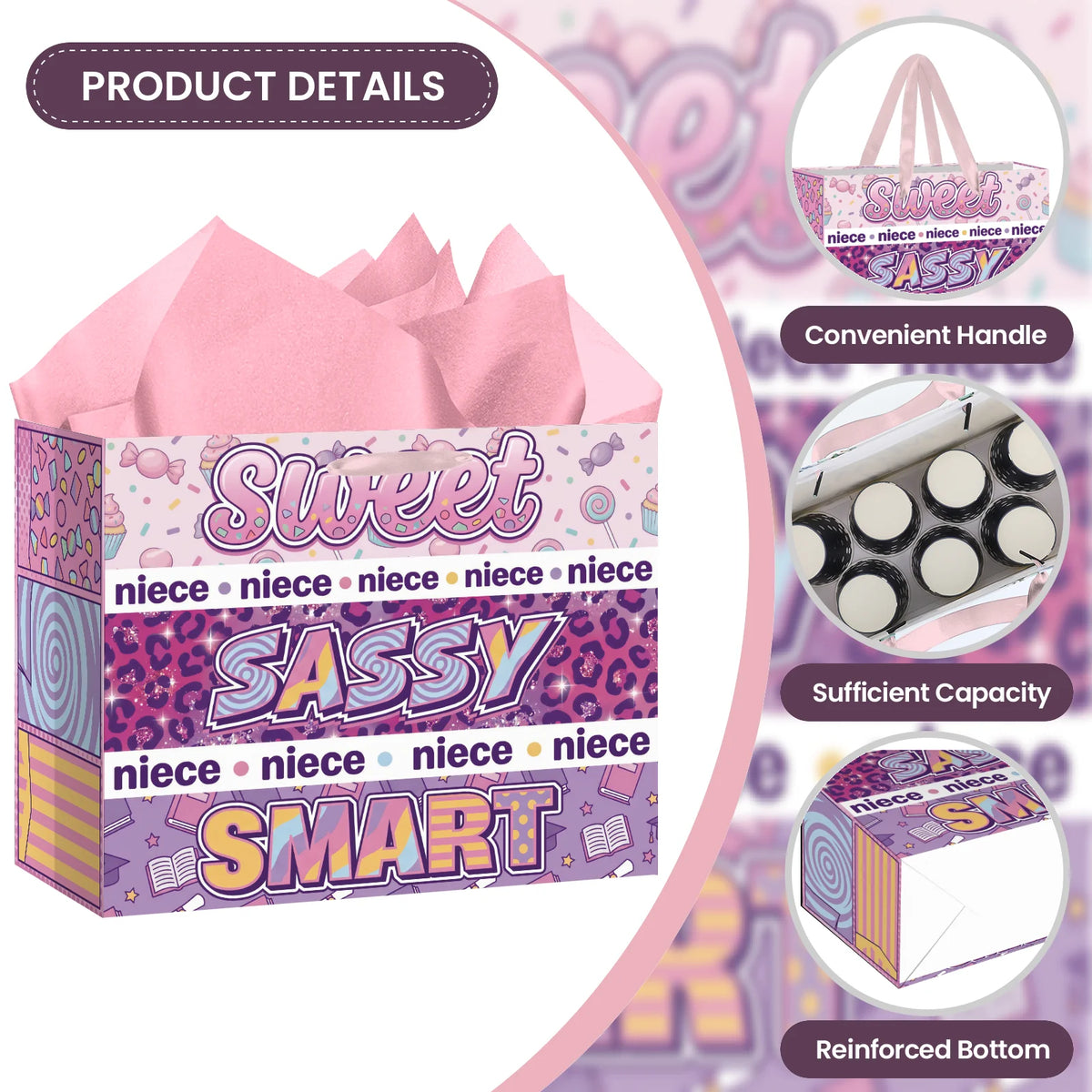 Niece Birthday Gift Bag Set with Greeting Card & Tissue