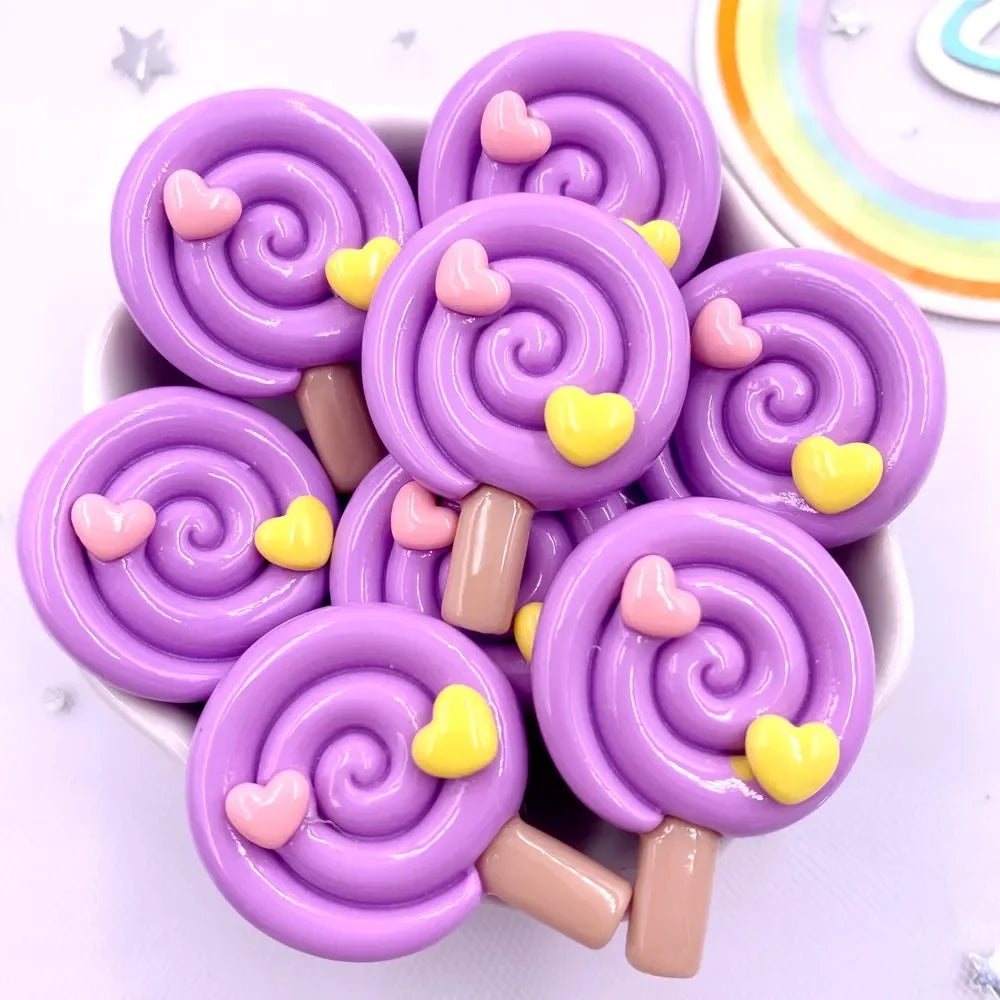 Resin Love Lollipop Flatback Cabochons 10pcs – DIY Craft Embellishments