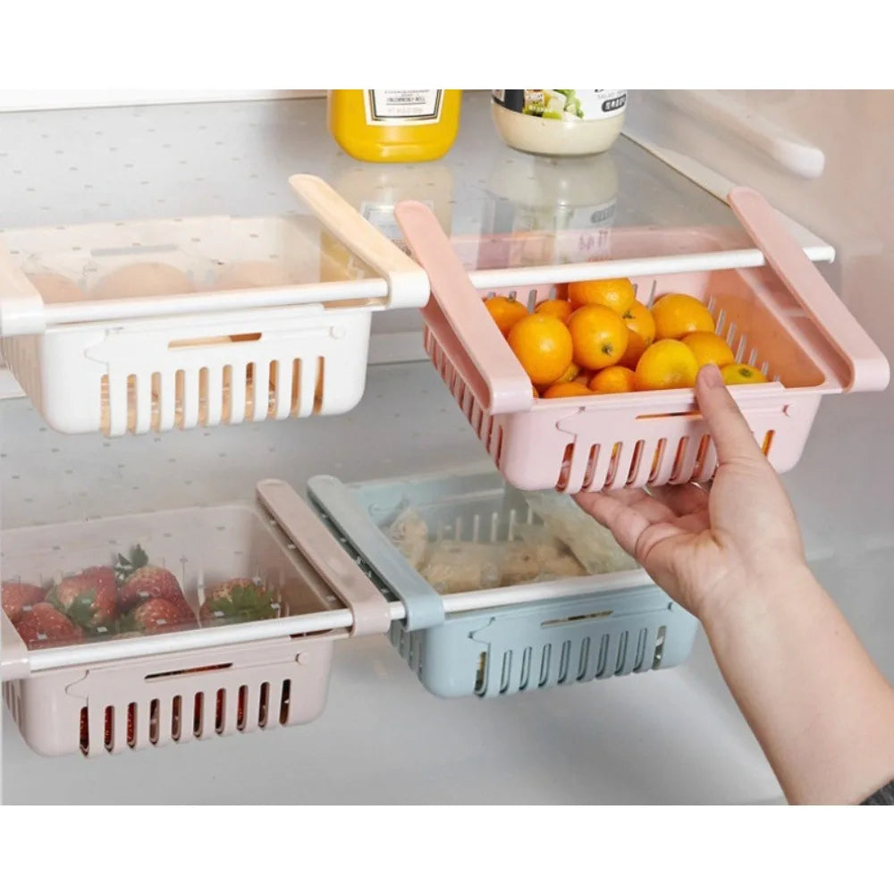 Retractable Refrigerator Storage Box & Egg Organizer Rack