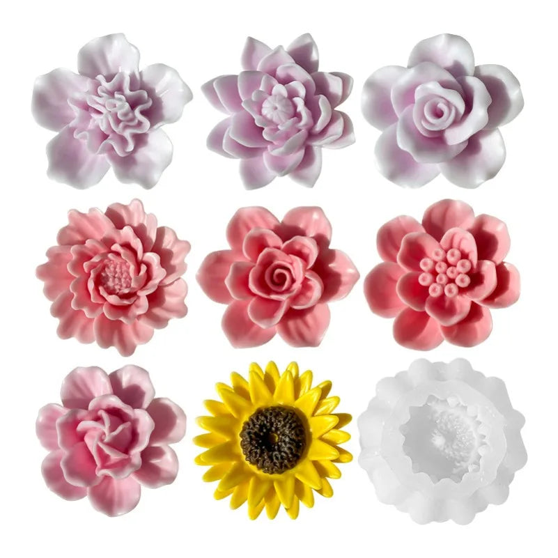 3D Flower Silicone Mold – Sunflower Peony Rose 8–10cm DIY