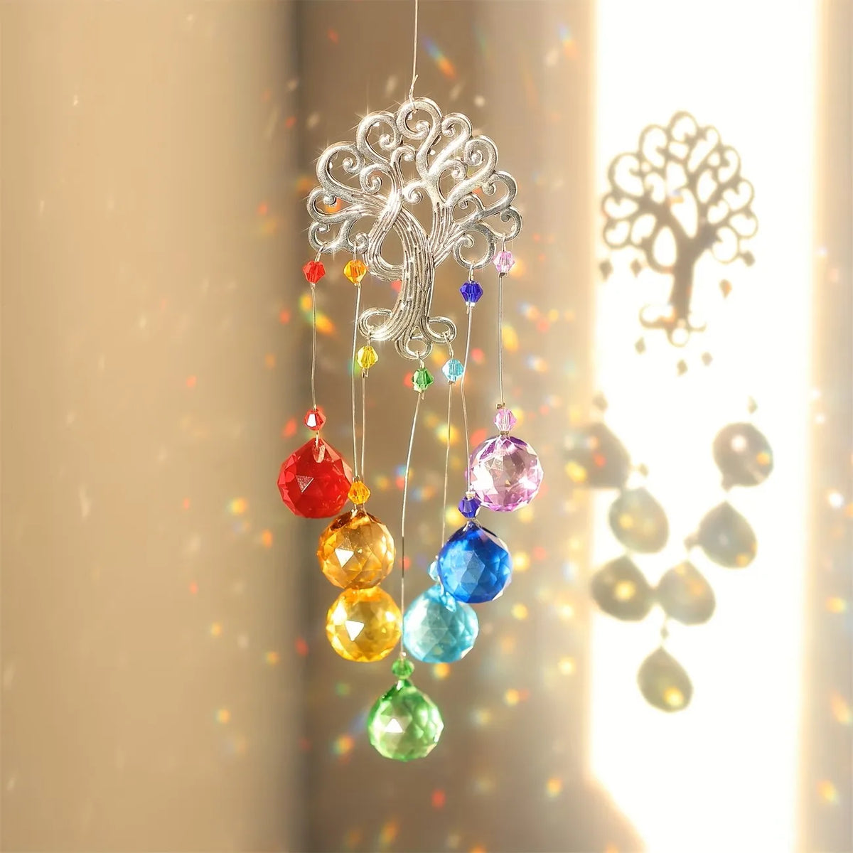 Seven Chakra Tree of Life Crystal Ball Rainbow Sun Catcher