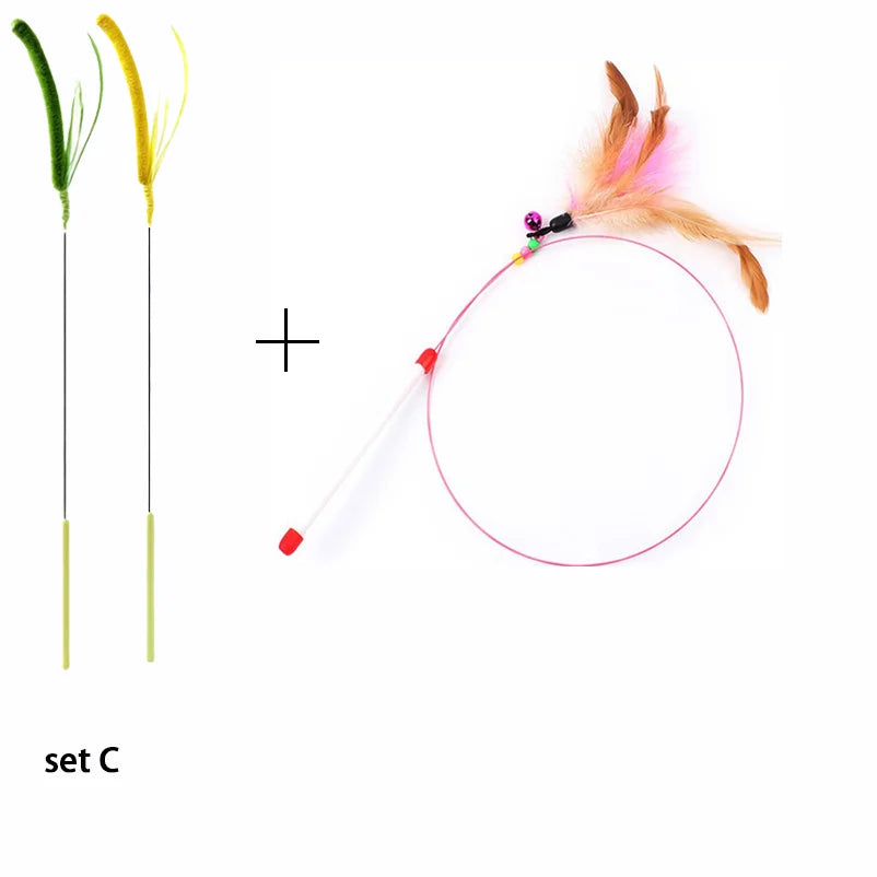 Cat Teaser Wand Set – Feather & Bell Interactive Cat Toy