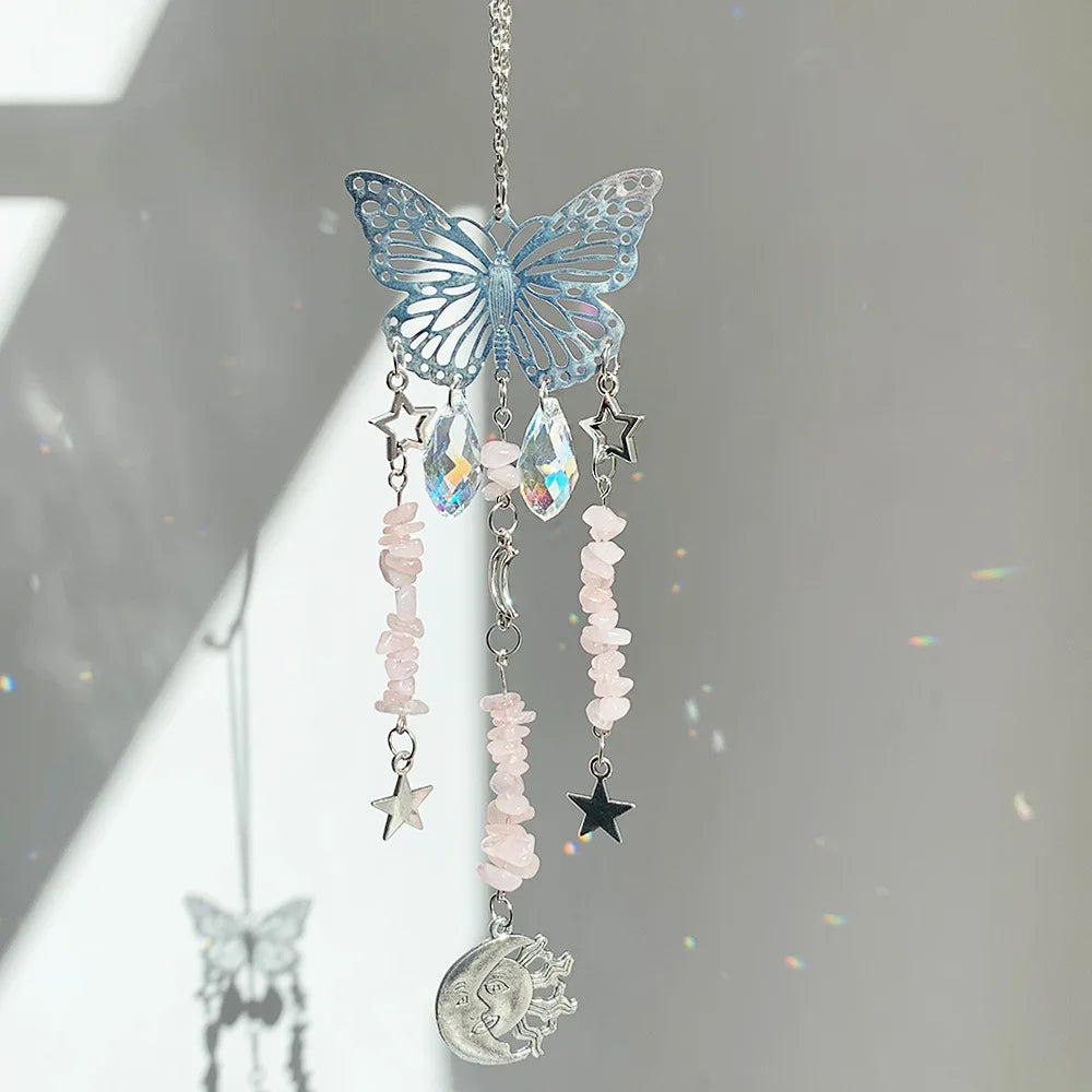 Butterfly Crystal Sun Catcher – Gemstone, Moon & Star Charms