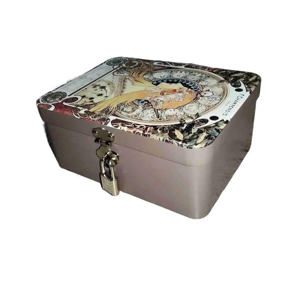 Vintage Tinplate Storage Box with Lock & Key | Jewelry Tin