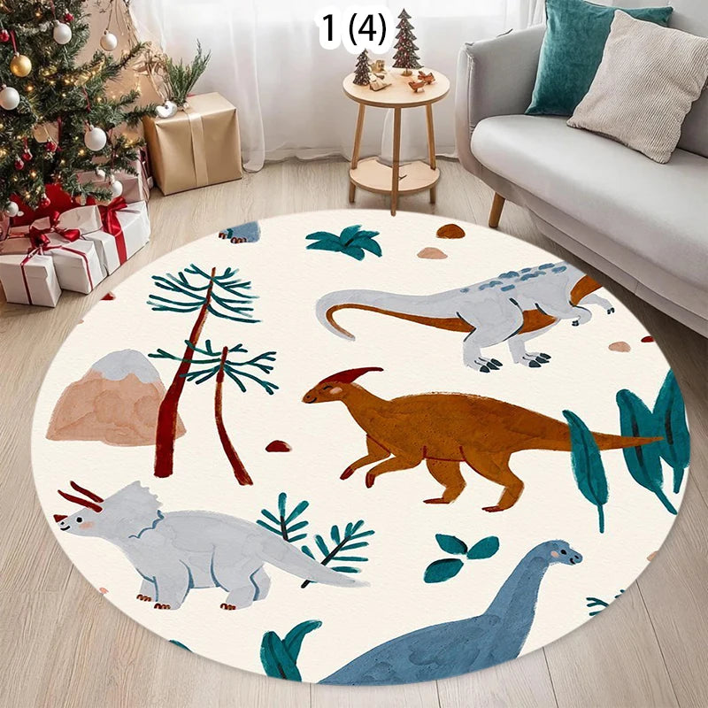 Round Kids Cartoon Road Track Play Rug – Non-Slip Mat