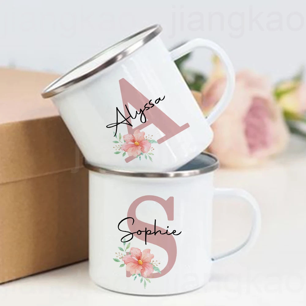 Personalized Initial Name Enamel Mug | Custom Gift for Her