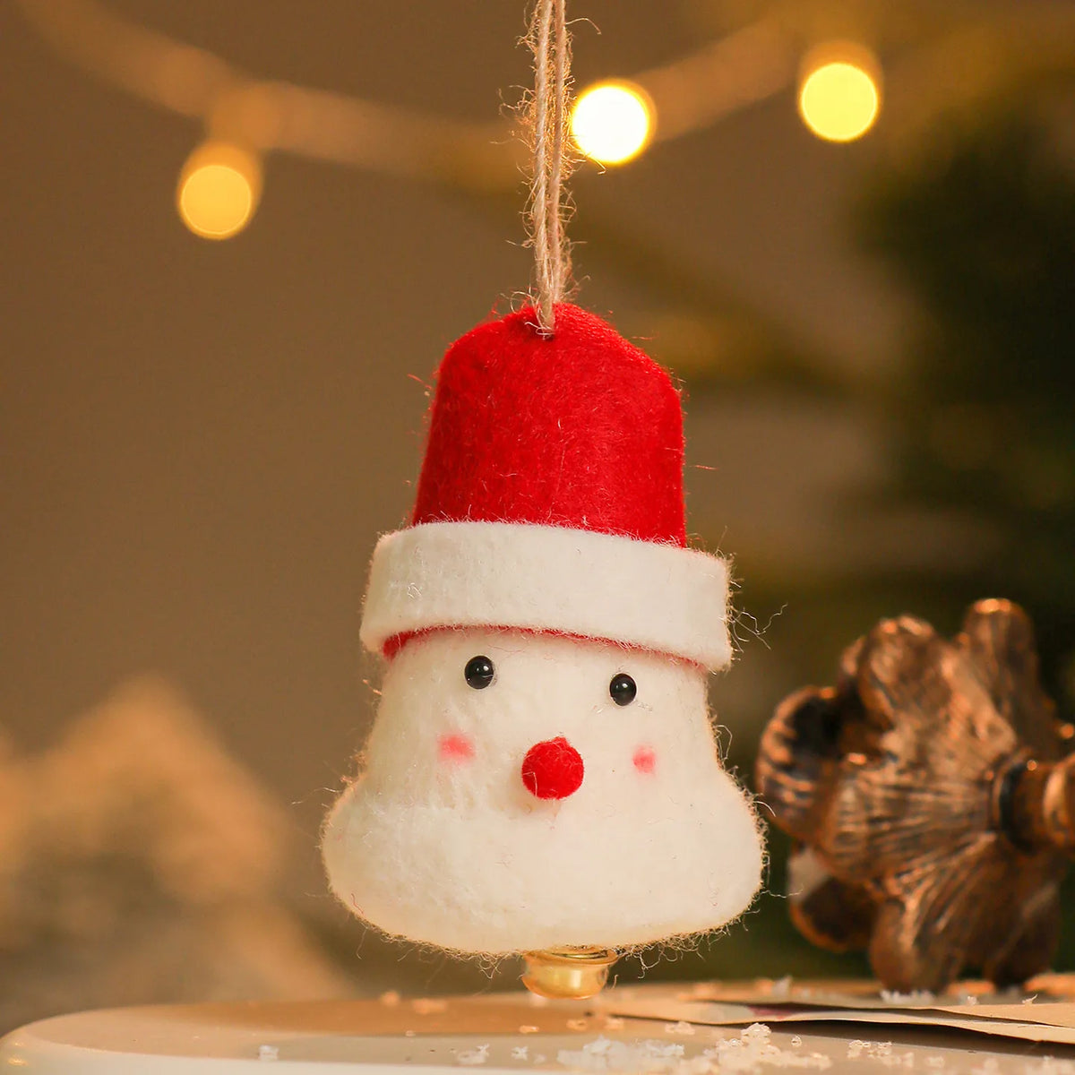 Wool Felt Christmas Bell Ornaments – Santa & Snowman