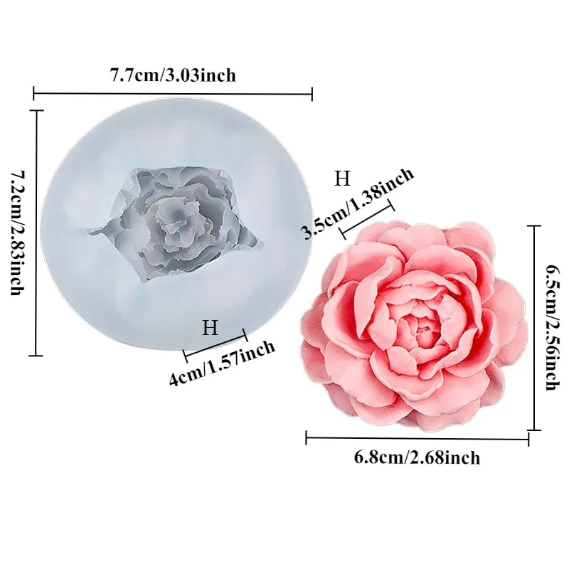 3D Flower Silicone Mould – Rose Peony Candle Soap Resin Craft
