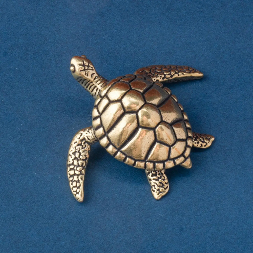Brass Mini Sea Turtle Figurine – Tea Pet Desk & Shelf Decor