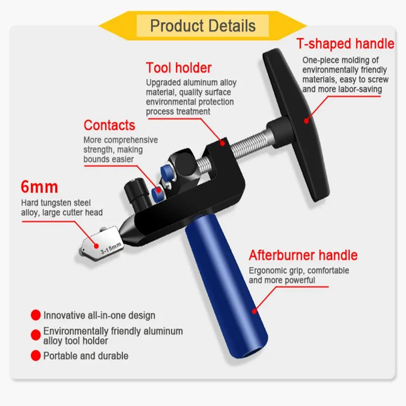 2-in-1 Glass & Ceramic Tile Cutter | Manual Diamond Roller