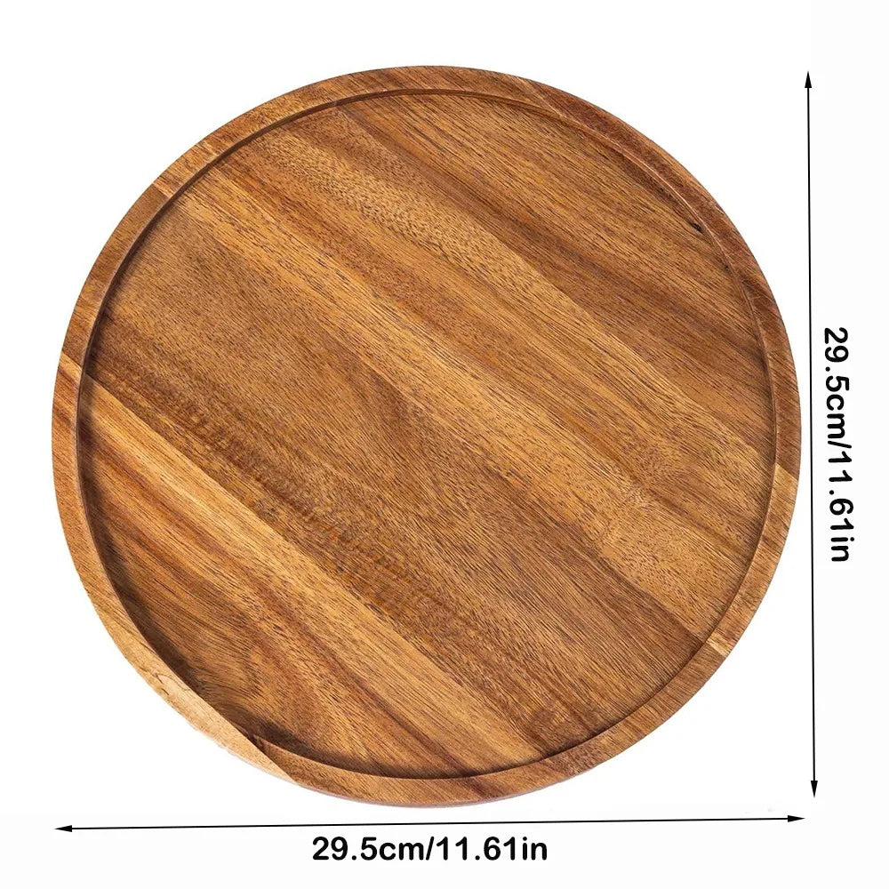 Round Wooden Serving Tray – Vintage Décor & Dessert Platter