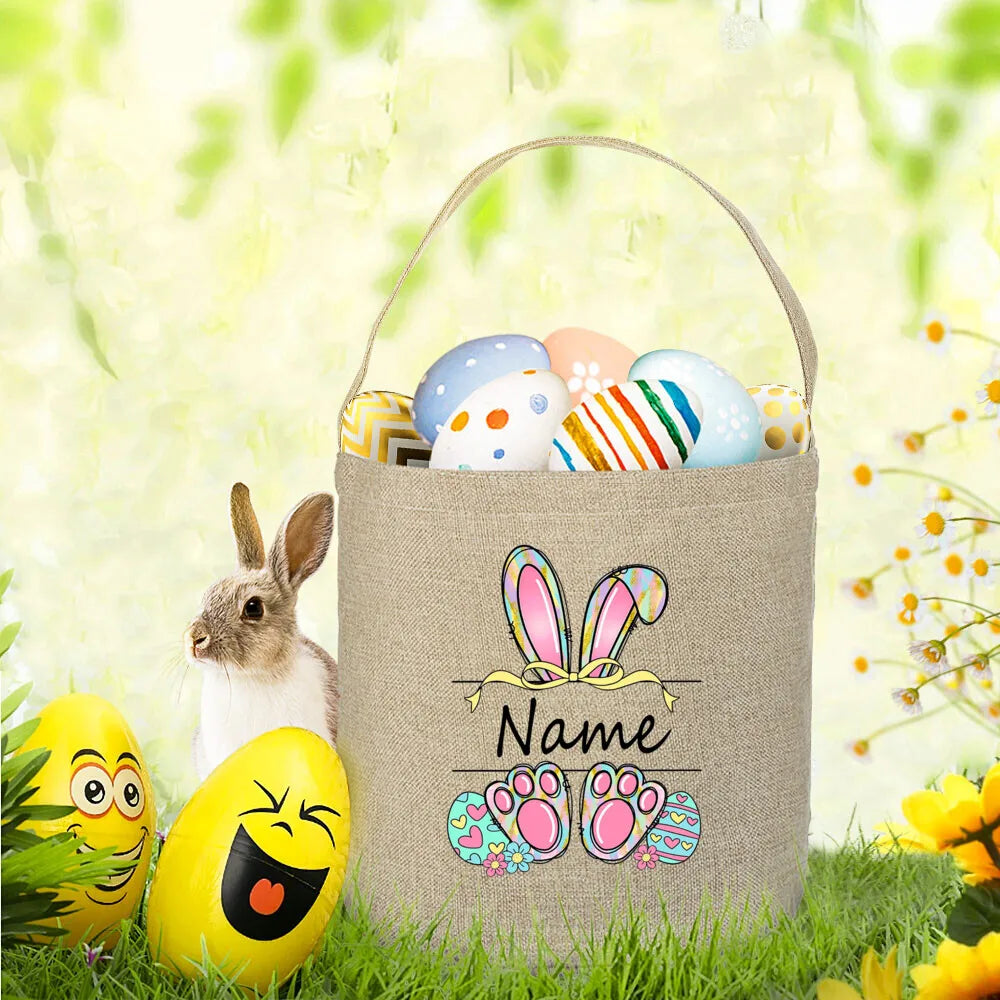 Personalized Easter Basket Tote Bag | Custom Name Candy Bucket
