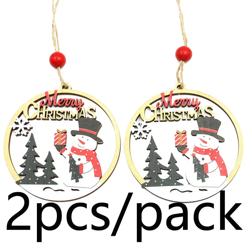 Christmas Wooden Hollow Pendant Ornaments – 2-Pack 11cm