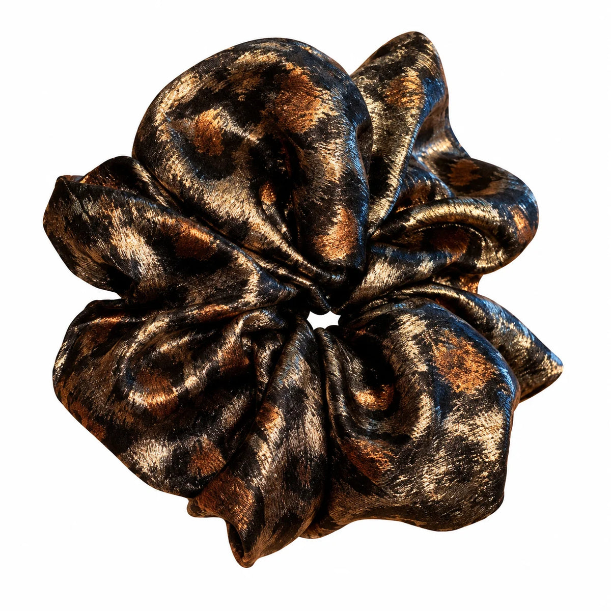 Oversized Leopard Print Scrunchie – Vintage Metallic Hair Tie