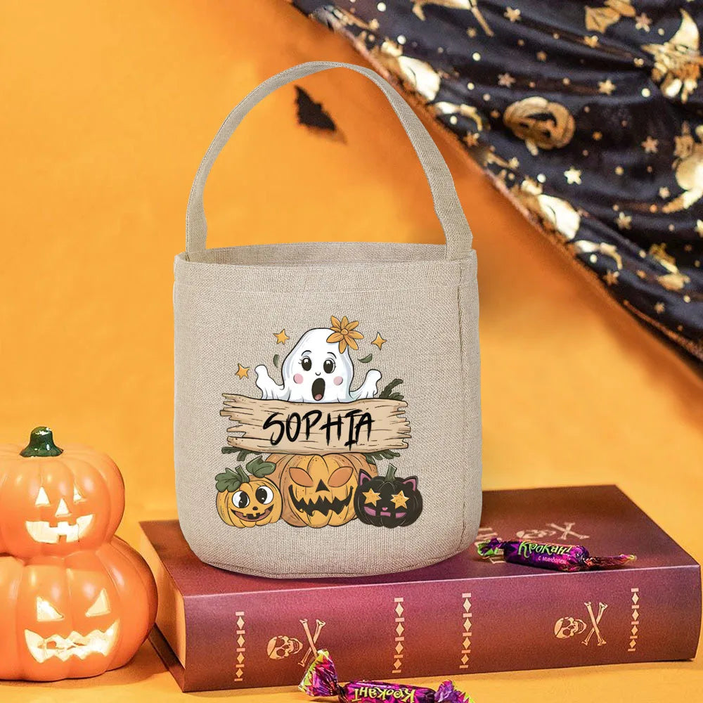 Personalized Halloween Candy Tote Bag – Custom Pumpkin Design