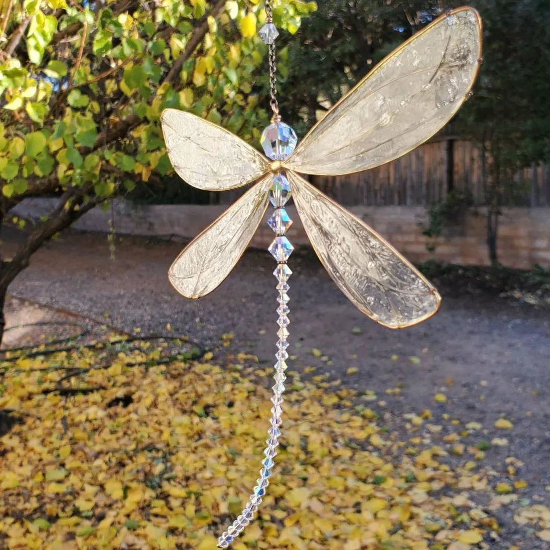 Dragonfly Suncatcher Pendant – Metal Wings & Crystal Window Decor