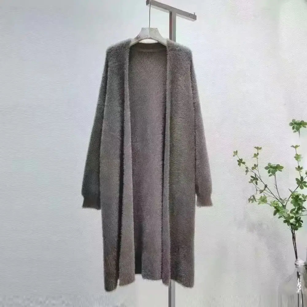 Women's Long Fuzzy Open Front Cardigan – Cozy Knit Coat