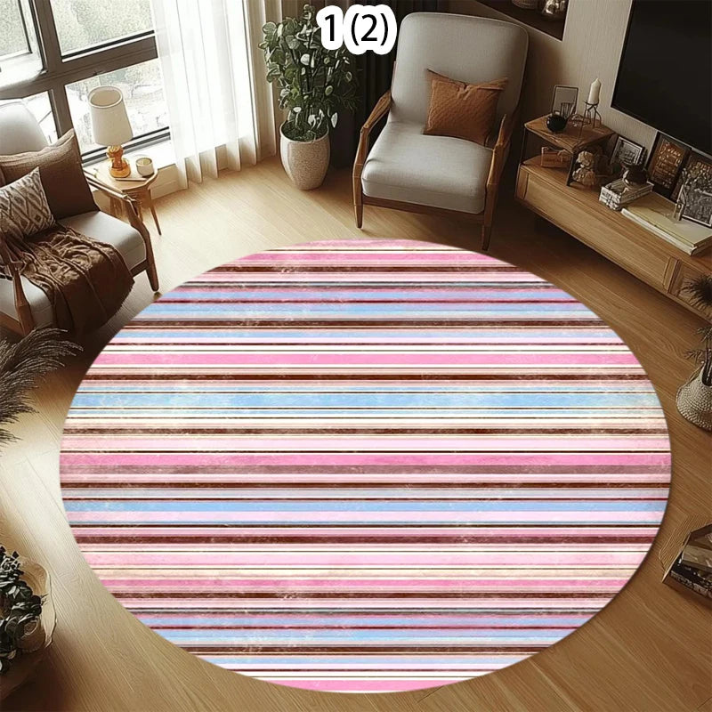 Retro Morandi Stripe Round Area Rug | Pastel Non-Slip Floor Mat