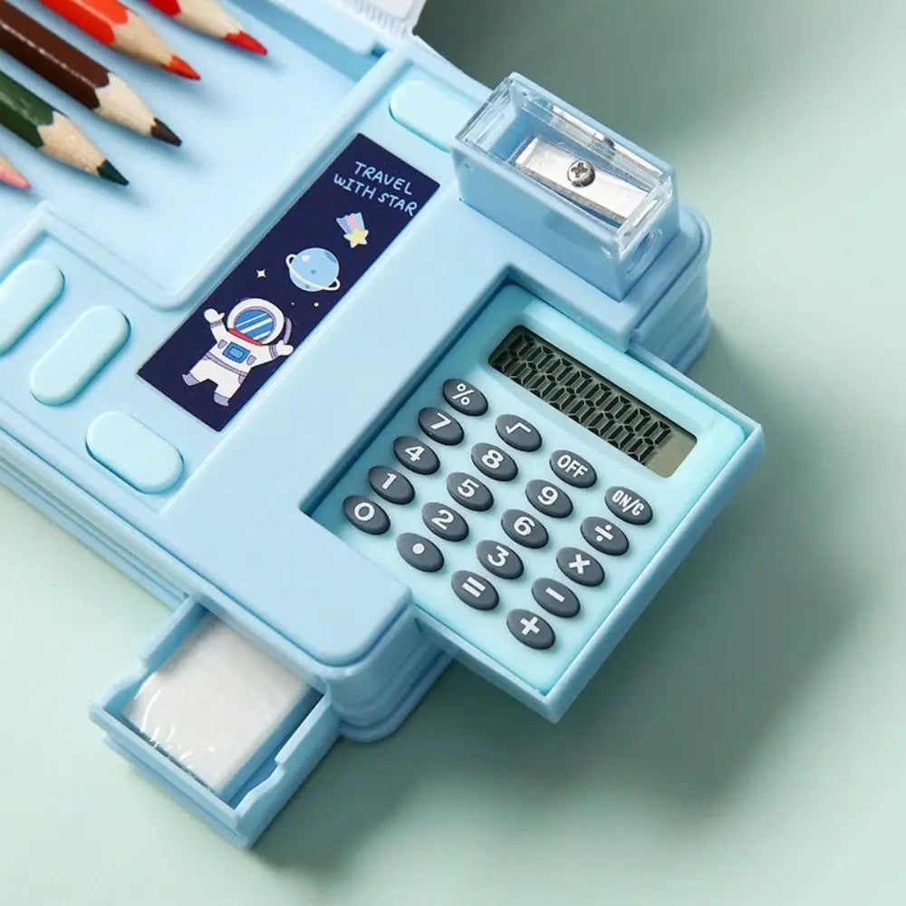 Double Layer Pencil Case with Calculator & Sharpener