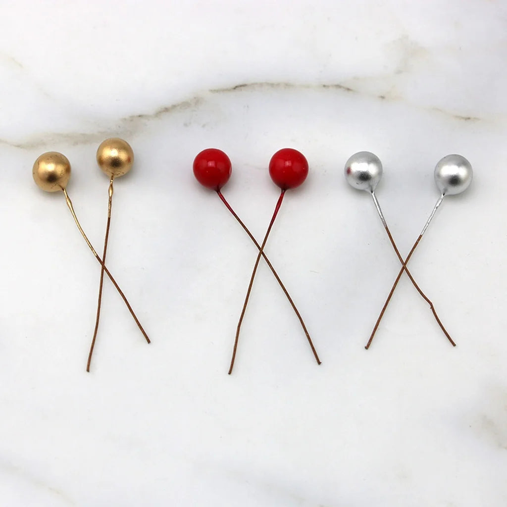 100pcs Mini Berry Picks 6cm Artificial Fruit Christmas Décor