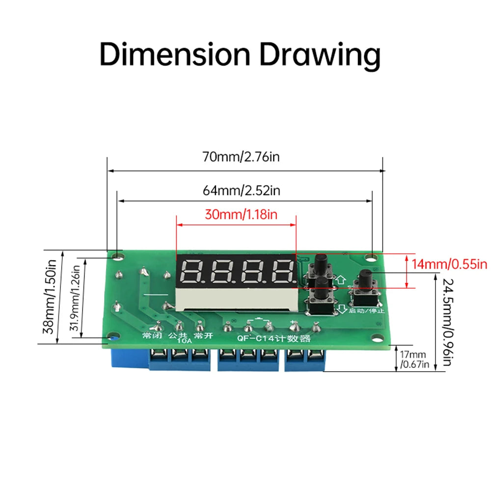 DC 12V/24V 4-Digit LED Counter Controller Module with Relay