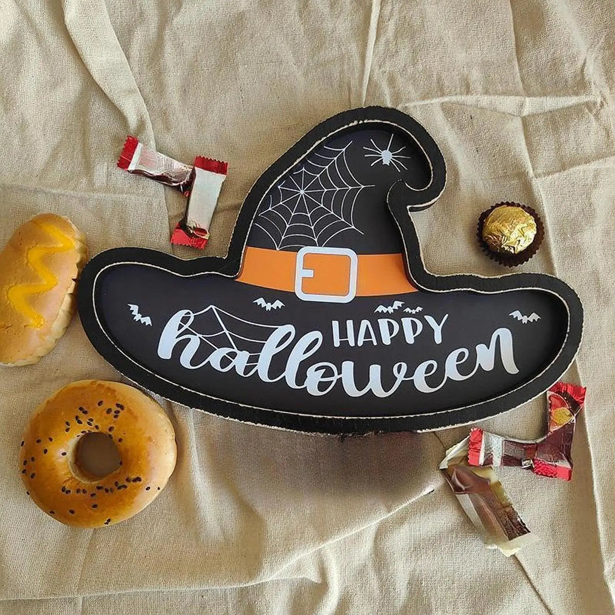 Halloween Witch Hat Wooden Serving Tray – Rustic Party Platter