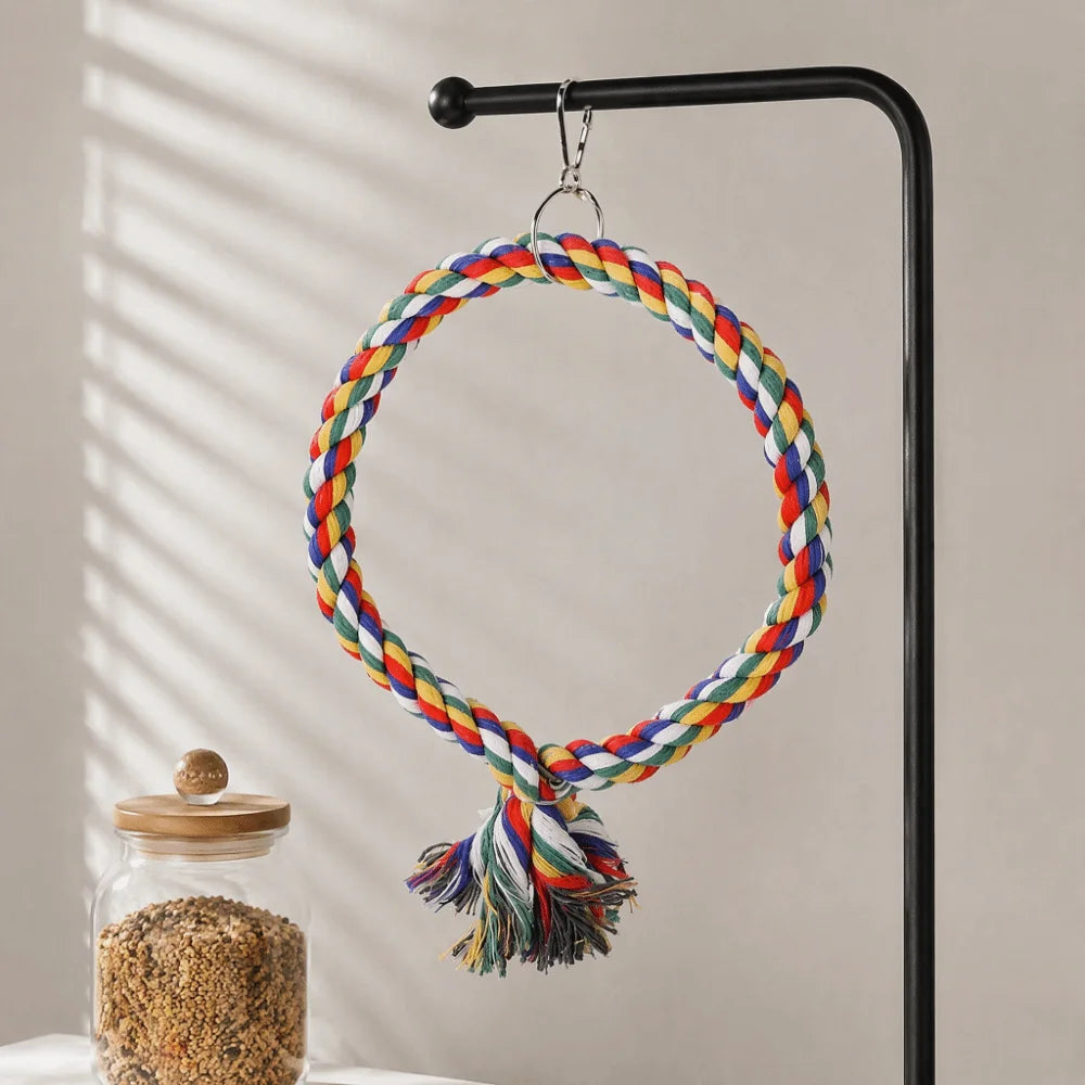 Cotton Rope Bird Swing Climbing Toy – Round Circle Design