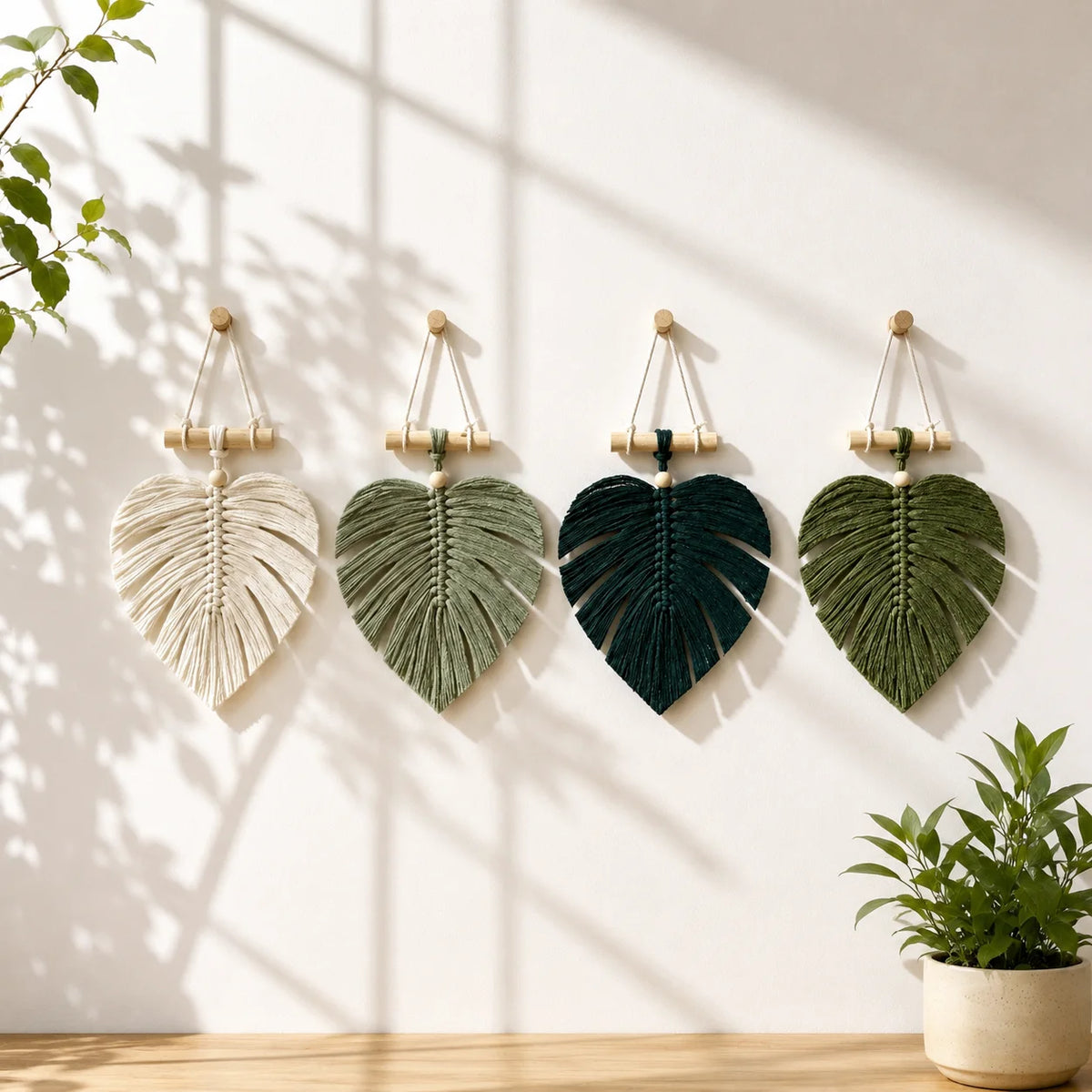 Boho Macrame Leaf Wall Hanging – Handmade Cotton Monstera Decor