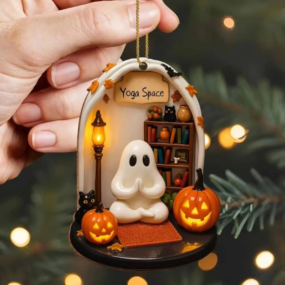 Cute Reading Ghost Halloween Acrylic Pendant Ornament