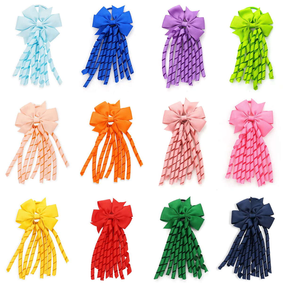 12-Pack Girls' Grosgrain Ribbon Bow Hair Ties | Cheerleading