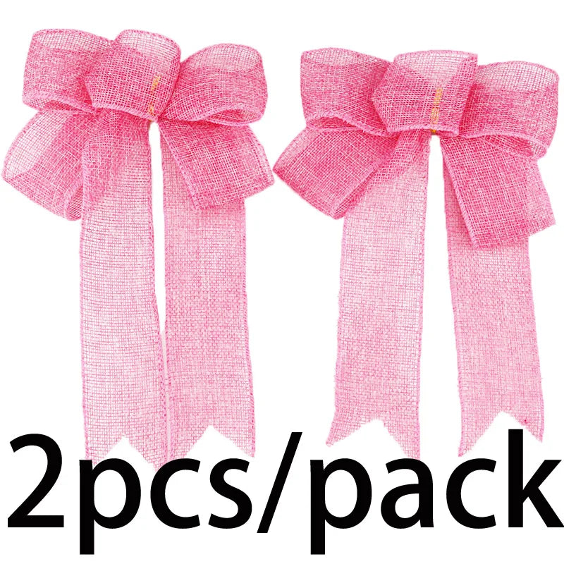 Linen Ribbon Bow Christmas Wreath & Tree Decoration – 2-Pack