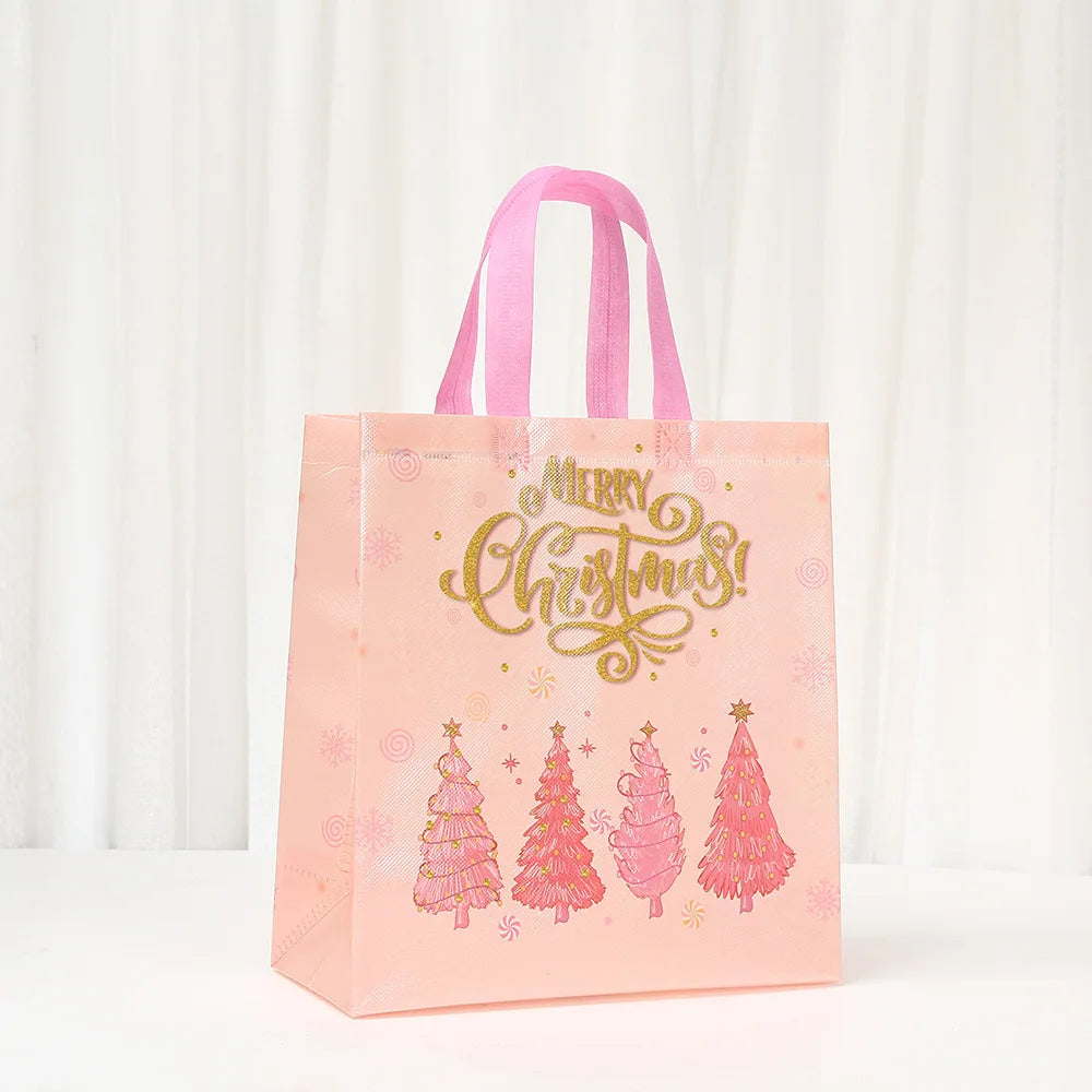 Pink Christmas Snowflake Non-Woven Gift Bag – Foldable & Reusable